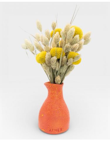Petit Vase in Speckled Coral Red-Yellow with Dry Flowers